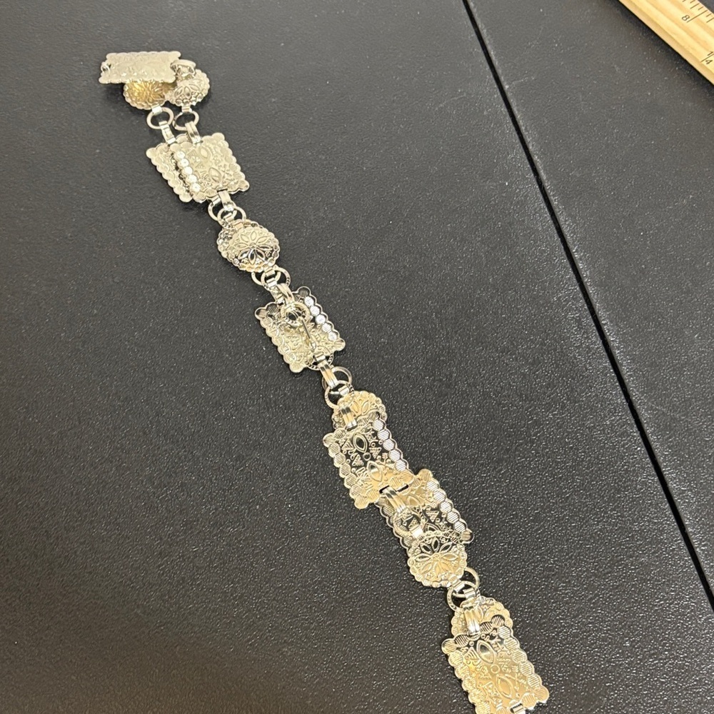 Western Boho Square Circle Concho Lightweight Silver Belt